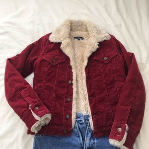 red corduroy sherpa jacket